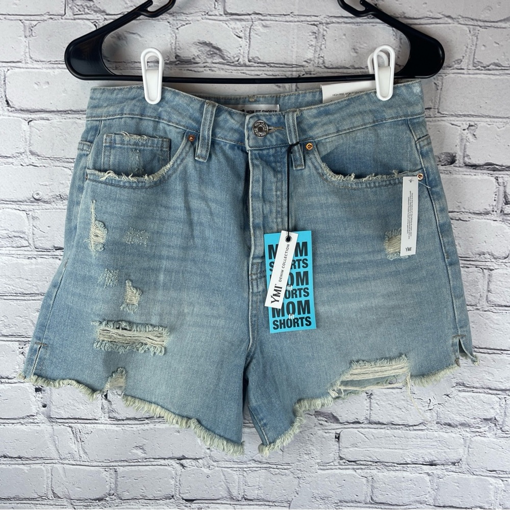 YMI Denim Mom Shorts Size 7/28 High Rise Distressed‎ Button Fly